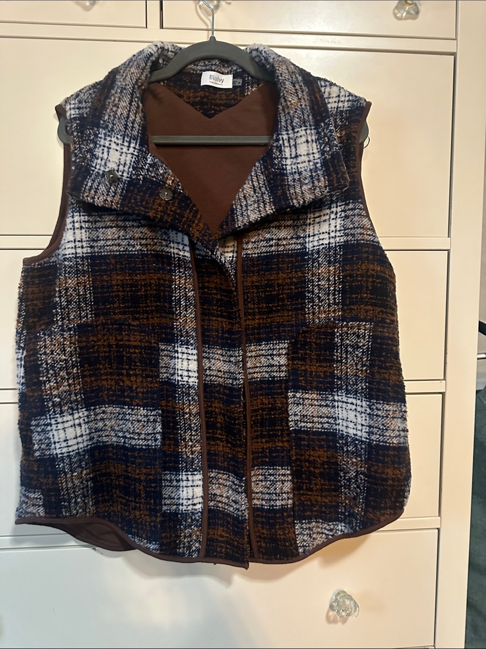Bluivy Brown & Navy Plaid Zip-Front Vest